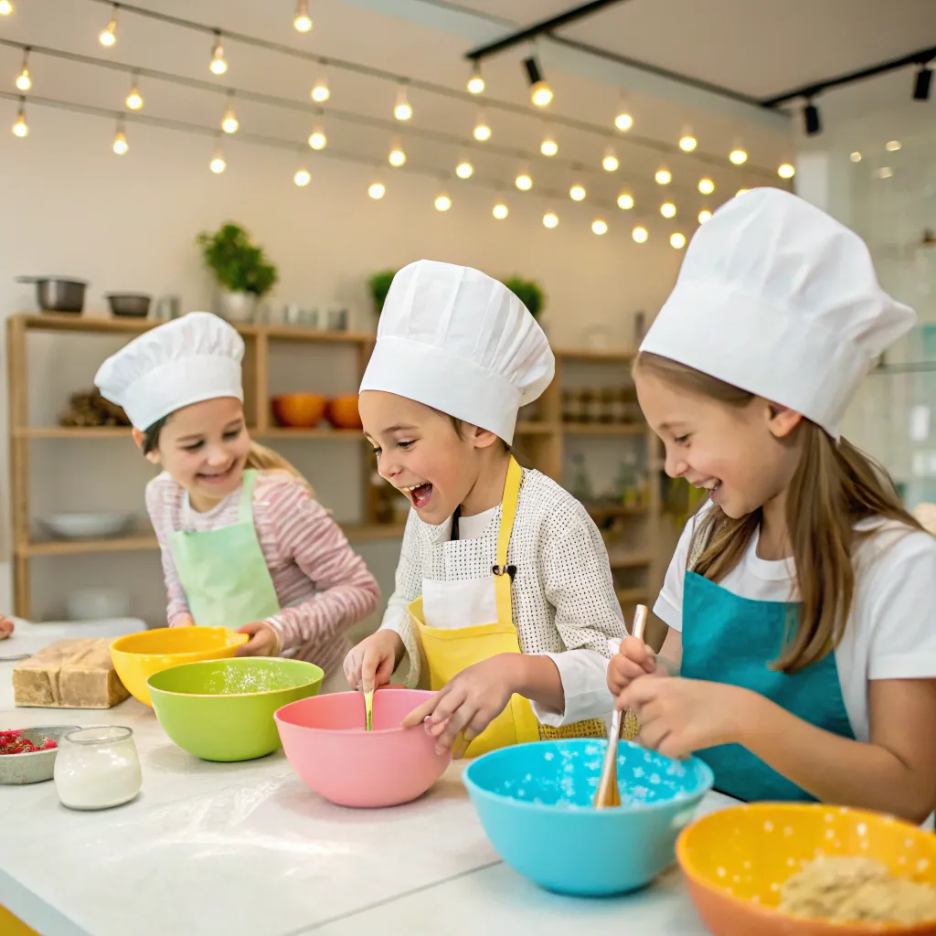 Children having fun in a cooking class