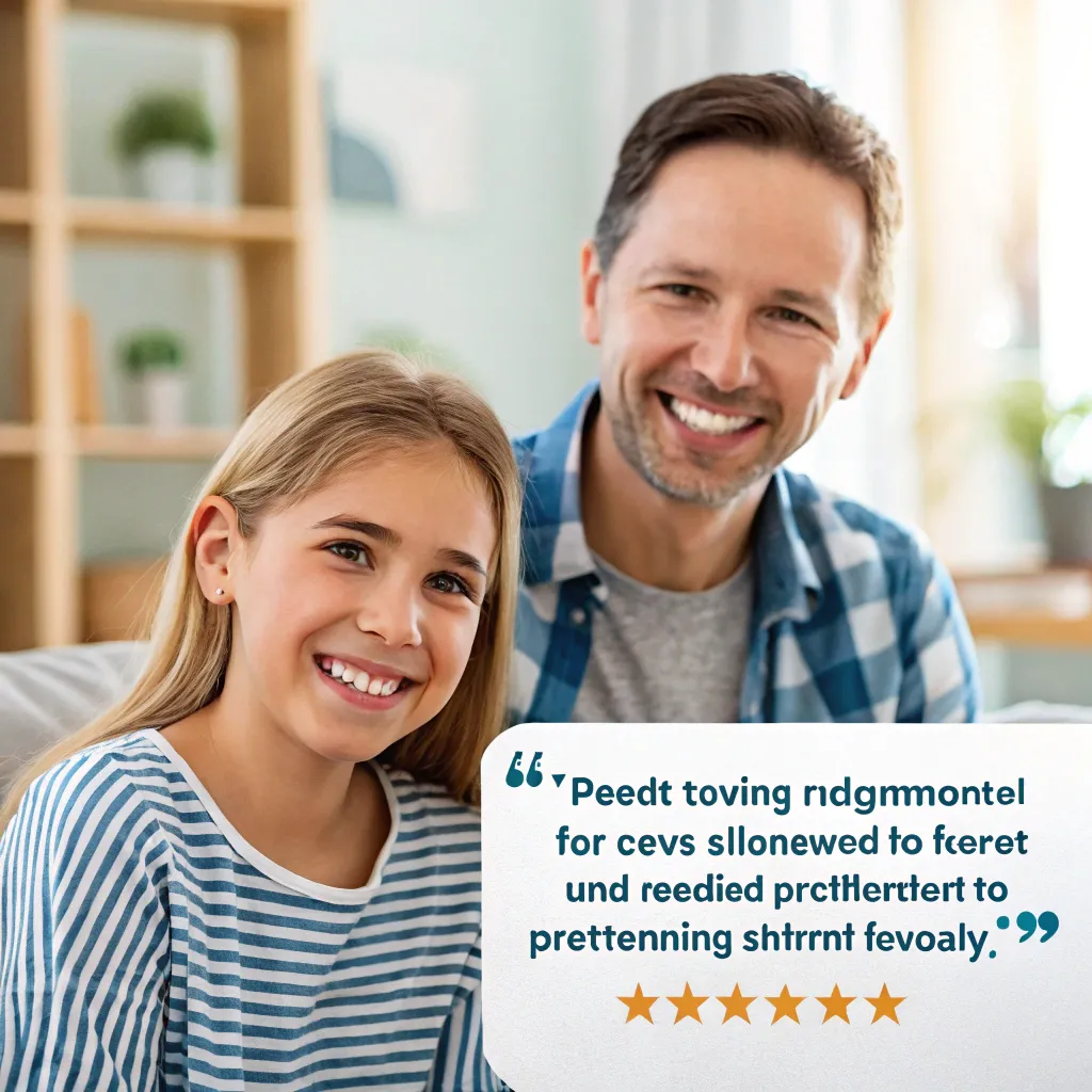 Smiling parent giving testimonial