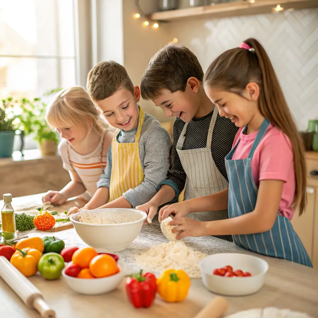 Children happily cooking together